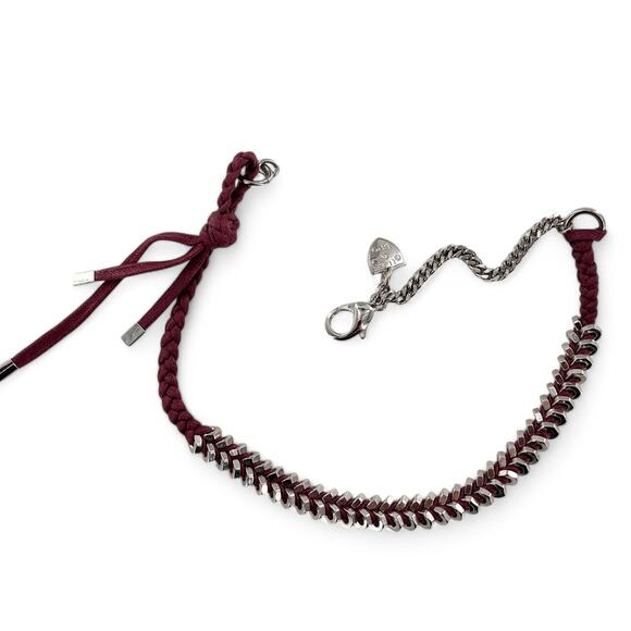 Giles and Brother Tiny Hex Braided Choker Necklace Burgundy Silver Tone - Picture 5 of 5